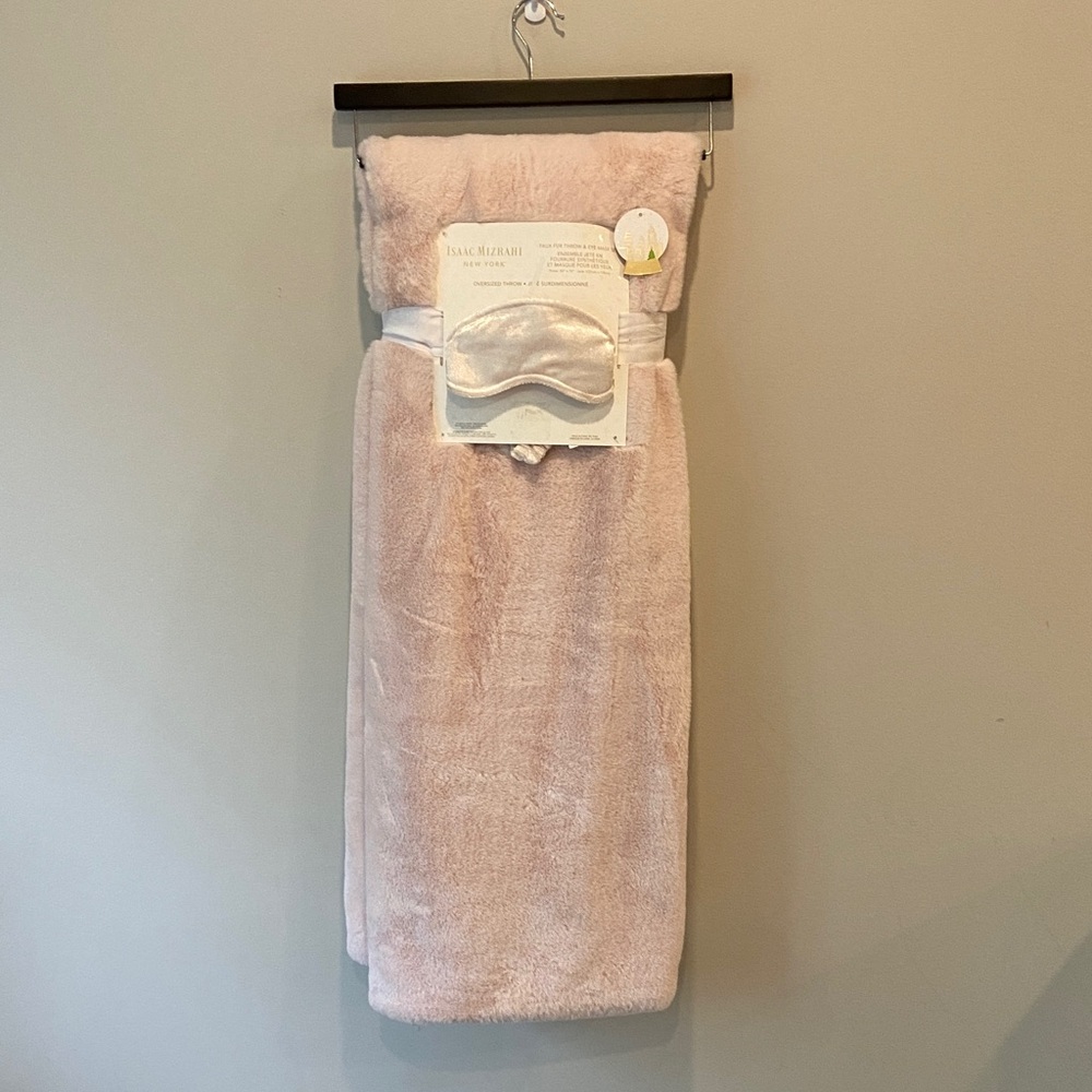 Isaac Mizrahi Soft Pink Blanket and Eye Mask Set